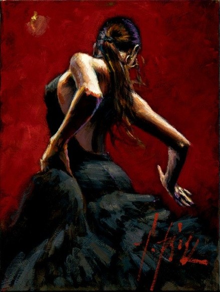 Fabian Perez dancer in red black dress